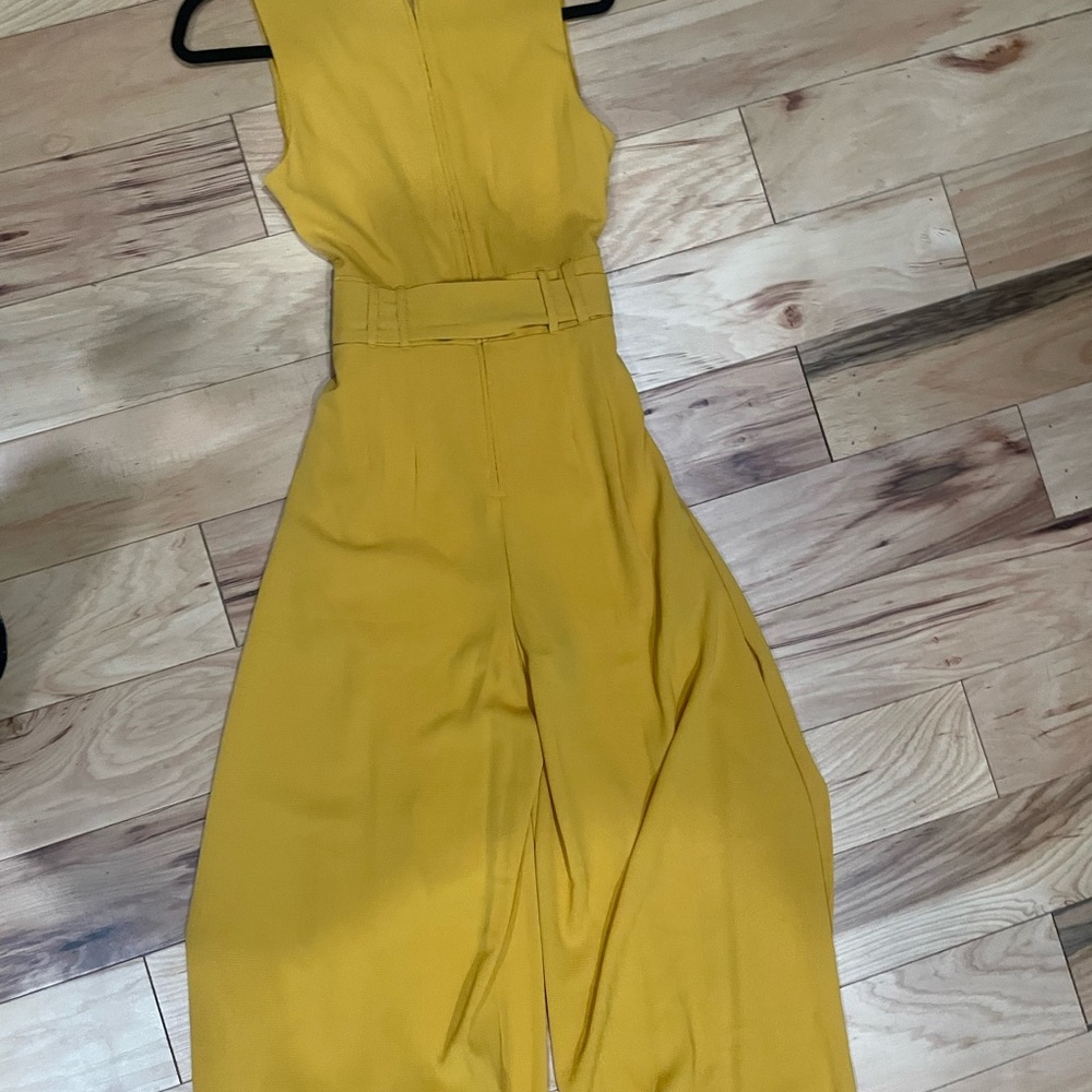 Mustard Yellow Wide-Leg Jumpsuit with High Neckline